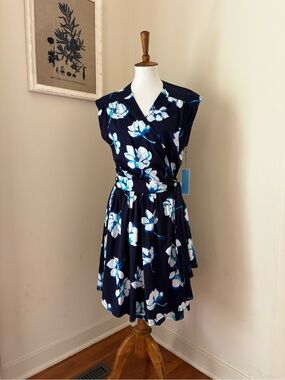Draper James Navy Floral Wrap Midi Dress